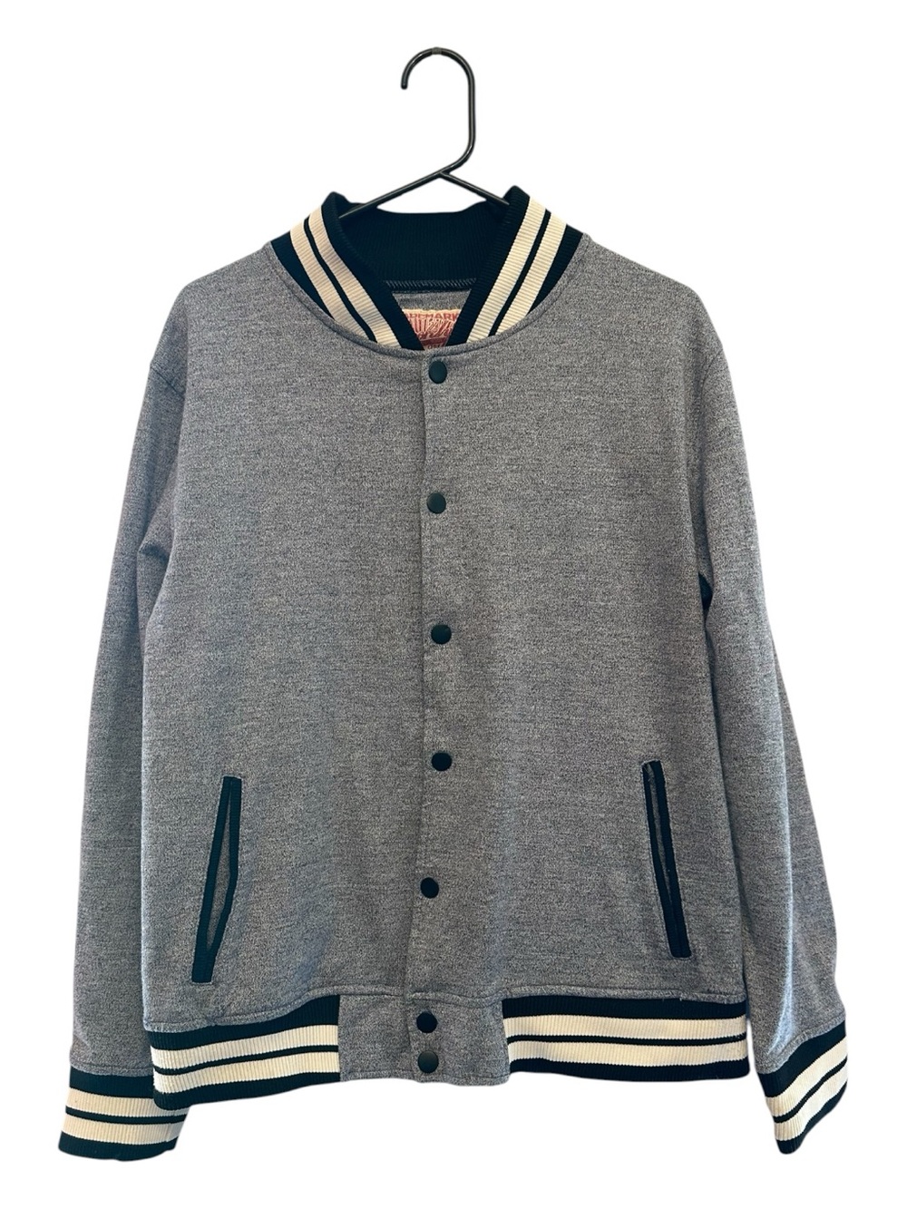 Brooklyn Cloth Grey Bomber Jacket with Black and Cream Trim Large (small stain)